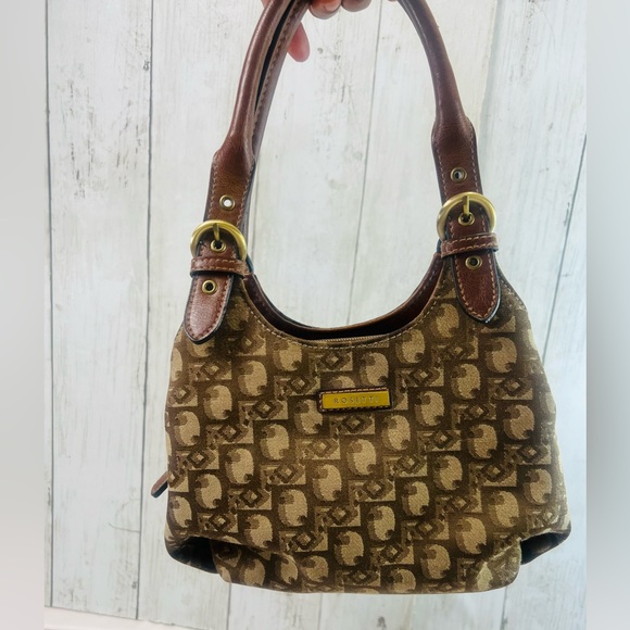 Y2K Rosetti Faux Leather Canvas Beige Tan And Brown Bag Multi Compartments small - Picture 10 of 13